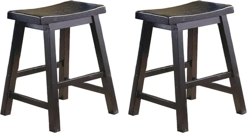 Lexicon Victoria Saddle - Juego de 2 taburetes de altura de mesa de madera maciza, taburete de cocina para comedor, asiento de silla sin brazos,