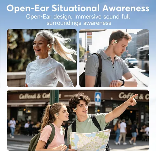 Vista 7 de Open Ear Headphones, Bluetooth 5.4 Wireless Earbuds with Ear Hooks, 60H Playtime, AI Clear Call, LED Display Charging Case, IPX7 Waterproof Sports