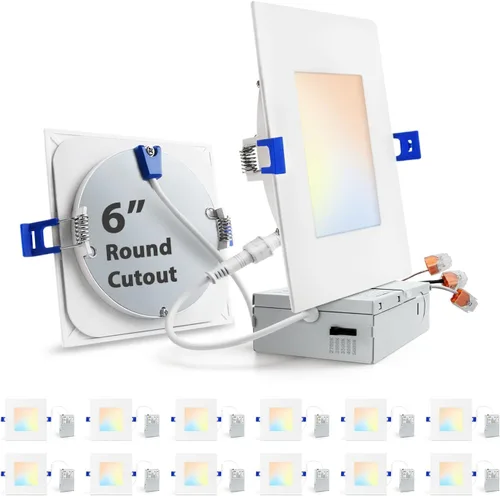 Vista 11 de zouzai Luz empotrable LED cuadrada de 4 pulgadas para cortes redondos, ultrafina 5CCT seleccionable y regulable con caja de conexiones, certificado