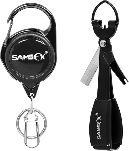 Vista 8 de SAMSFX Herramienta para atar nudos de pesca, pinzas de pesca con mosca multifuncionales con retractor, hilo de pesca Knot Tyer, nudos de uñas