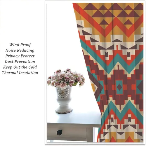 Vista 370 de Cortinas con patrón geométrico tribal, estilo suroeste, azteca, rústico, occidental, nativo americano, opacas, con bolsillo para barra, decoración