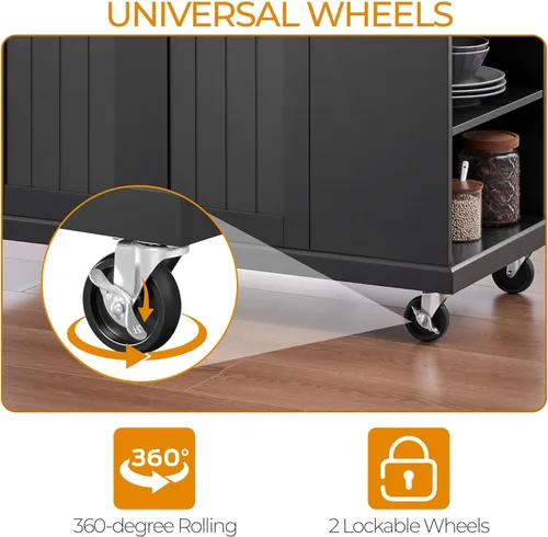 Vista 9 de Yaheetech Carrito de Isla de Cocina Rodante con Hoja Abatible, Barra de Desayuno Portátil de Madera de Caucho con Gabinete de Almacenamiento, Negro