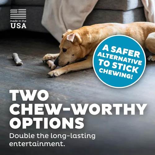 Vista 5 de Outward Hound Dogwood juguetes para masticar de madera duradera para perros, madera real y cáñamo calmante, paquete de 2, mediano