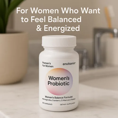 Vista 7 de envitamin Probiótico para Mujeres Fórmula de Equilibrio con Ashwagandha, Arándano Rojo, Cohosh Negro, D-Manosa, Hibisco y Diente de León - Apoya Tu