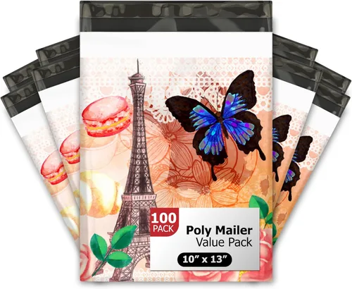 Vista 10 de Sobres de polietileno de diseño de corazón rosa y dorado de 10 x 13 pulgadas (100) para el día de San Valentín, impermeables, autosellantes