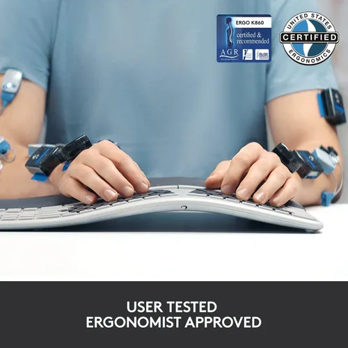 Vista 5 de Logitech Ergo K860 - Teclado ergonómico inalámbrico con reposamuñecas, diseño de teclado dividido para Windows/Mac, Bluetooth o conectividad USB