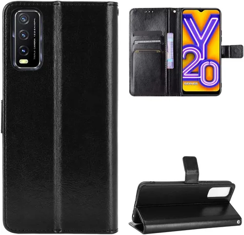Funda para Vivo Y20s 2020 / Y20i 2020 / Y20 2020, funda tipo cartera de piel con tapa, color negro