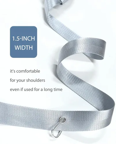Vista 6 de Correa para esterilla de yoga con clip de mosquetón, soporte ajustable para esterillas de yoga, gris plateado [alfombrilla no incluida]