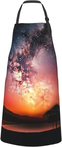 Vista 9 de Waterproof Apron with 2 Pockets Glowing Sunset Starry Sky Adjustable Bib Aprons for Cooking Kitchen