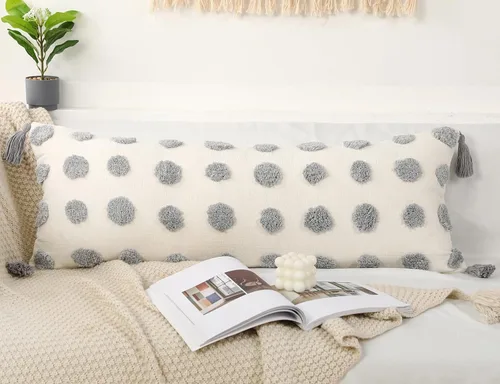 Vista 4 de PANOD Funda Decorativa para Almohada Lumbar Extra Larga 14x36 Boho, Funda Extra Suave de Chenilla para Almohada Lumbar con Borla para Cama, Sofá
