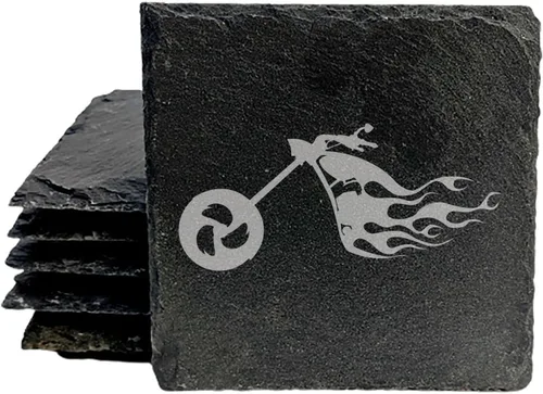 Vista 12 de Level Up Your Man Cave: Posavasos rústicos para los entusiastas de la motocicleta, pizarra redonda, juego de 4