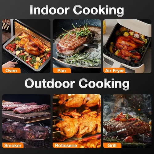 Vista 2 de Termómetro de carne, 2 sondas inalámbricas, digital, de lectura instantánea, termómetro de carne para barbacoa, horno, cocina, iOS y aplicación