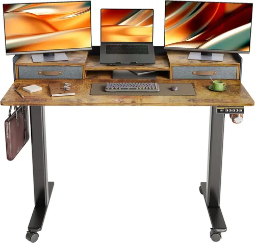 Vista 16 de YDN Escritorio de pie con cajones, escritorio de pie de 55 pulgadas de altura ajustable, escritorio eléctrico ajustable de pie para sentarse y Negro