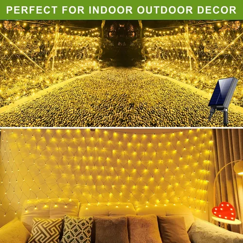 Vista 7 de Luces de Red Solares para Exteriores, 240 LED USB Luces de Malla Blanco Cálido para Arbustos Impermeables, 11.5 pies x 5 pies 8 Modos Luz de Cadena