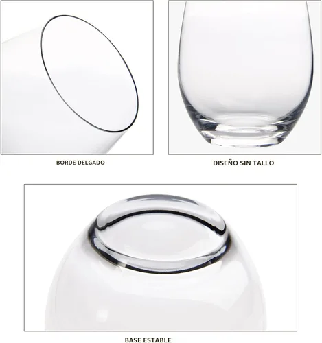 Vista 4 de FAWLES Juego de 12 copas de vino sin tallo, 15 onzas, vaso de vino estándar con borde liso para vino tinto, blanco, apto para lavavajillas