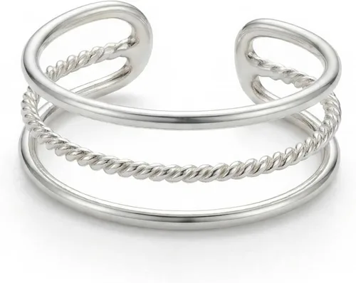 Vista 6 de Anillo ajustable abierto de plata hecho a mano, bolas, hoja, multibanda, plata de ley 925, tamaño 7, anillo de abrazo para mujer, pequeño y delicado