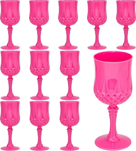 Vista 12 de JLYLOL Copas de vino de plástico vintage de 7 onzas, copas de plástico vintage, 12 piezas de vasos de agua para boda, copas de agua reutilizables
