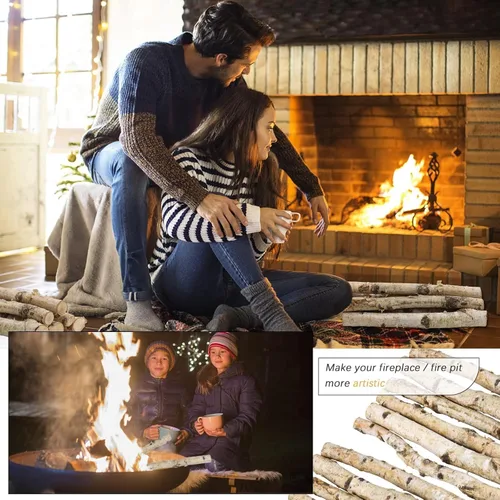 Vista 5 de Paquete de 6 troncos pequeños de abedul para chimenea, manualidades de madera sin terminar, bricolaje decorativo para el hogar, juego de troncos