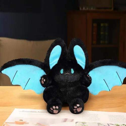 Vista 5 de PEACH CAT Almohada de peluche Kawaii de murciélago conejo lindo peluche de murciélago conejo para niños Negro 30 cm