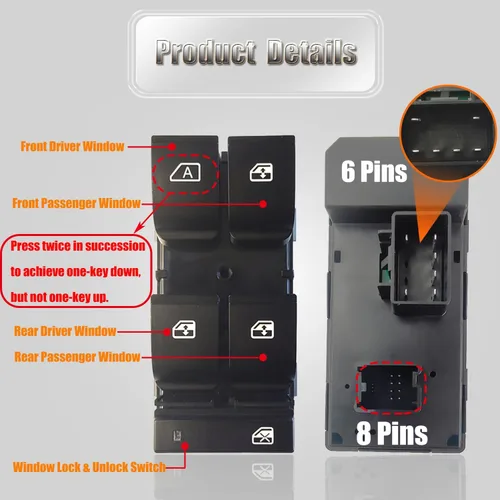 Vista 4 de 20945129 Botón de interruptor maestro de control de ventana del lado del conductor Compatible con 2007-2013 Chevy Silverado 1500/2500 HD/3500 HD/GMC