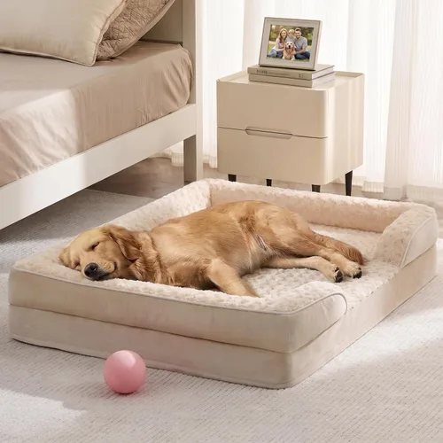 Vista 15 de WNPETHOME Camas para perros de gran tamaño, sofá cama ortopédica lavable para perros con forro impermeable y parte inferior antideslizante para Gris
