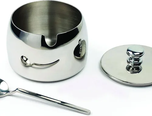 Vista 2 de RSVP Recipiente internacional de acero inoxidable con tapa y cuchara de 4.5 pulgadas, capacidad de 8 onzas