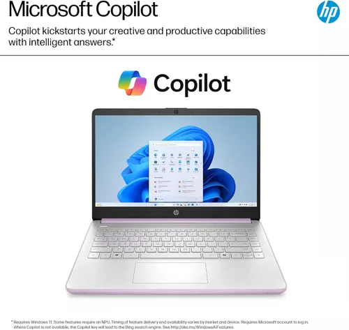 Vista 5 de HP Computadora portátil delgada de 14 pulgadas para estudiantes de negocios 2025, MS Office de por vida, IA Copilot, CPU Intel de cuatro núcleos, 16
