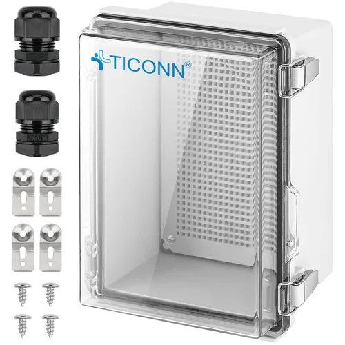 Vista 29 de TICONN - Caja de conexiones eléctricas impermeable IP67, recinto de plástico ABS con tapa con bisagras con placa de montaje, soportes de pared