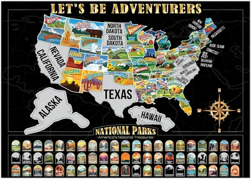 Scratch Off Map of United States, USA State Scratch Sticker, Travel Map Gift Adventure Wall Poster for Adults Scratch Off Map, Travel Scratch Off