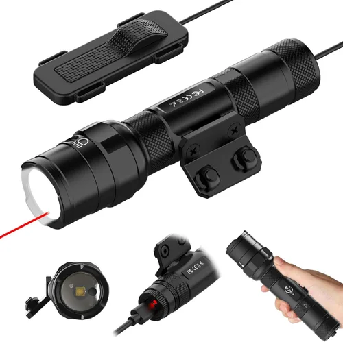 Vista 9 de Combo de linterna de rifle con láser - Luz táctica de rifle verde de 1250 lúmenes, linterna táctica de arma con haz, linterna táctica, recargable