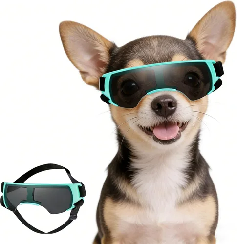 Vista 17 de NAMSAN Gafas de sol para perros pequeños a medianos, lentes de sol para perros con protección UV para perros medianos, ciclismo al aire libre, Negro