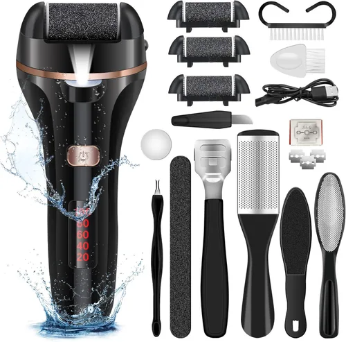 Removedor eléctrico de callos para pies, herramientas de pedicura recargable, kit de cuidado de pies, removedor de callos para pies con 3 cabezales