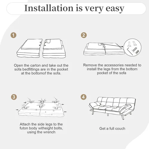Vista 9 de Opoiar Sofá cama de cuero tipo futón convertible de espuma viscoelástica, sofá biplaza moderno con reposabrazos y respaldos ajustables para espacios