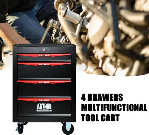 Vista 5 de Carro de herramientas con 4 cajones con ruedas, carro de almacenamiento de herramientas multifuncional, organizador de cajones con ruedas