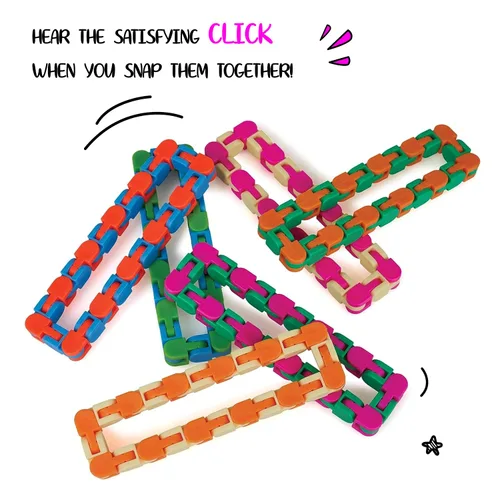 Vista 6 de Neliblu Wacky Tracks 6 Pack Sensory Fidget Toys Snap and Click Fidget Cube Puzzles Bulk - ADHD, Autism, Stress Relief Therapy - Fidget Toys for