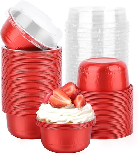 Vista 41 de Beasea Tazas de Ramekin de Aluminio con Tapa, 50 Unidades 6.1oz 180ml Mini Ramekins Desechables de Aluminio para Horno, Tazas Redondas para Cupcakes