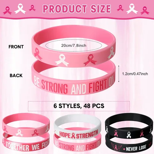 Vista 2 de Aoriher Pulsera de concientización sobre el cáncer de mama, a granel, cinta rosa a granel, pulseras de silicona para concientización sobre el cáncer