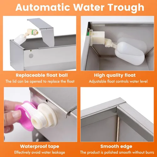 Vista 4 de Dispensador automático de tazón de agua grande para perros, de acero inoxidable al aire libre, canal automático de agua para ganado, bebedero