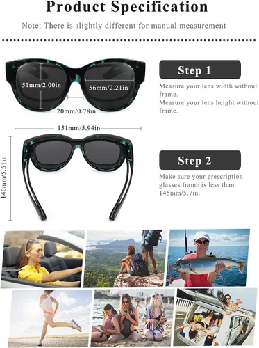 Vista 7 de Gafas de sol polarizadas que se ajustan sobre las gafas sobre los anteojos, gafas de sol redondas de moda ojo de gato y HD envolventes