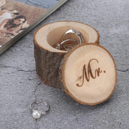 Vista 8 de AUNMAS Caja de recuerdos de boda, baúl de almacenamiento de memoria de madera para joyas, anillos, regalo rústico grabado para aniversario