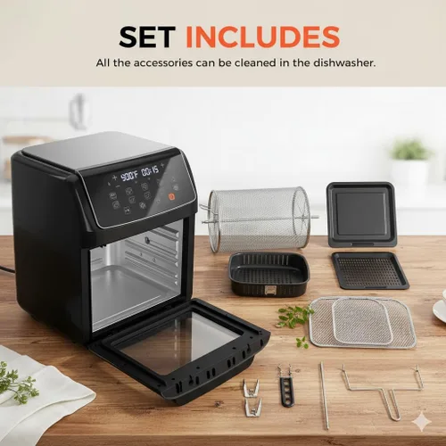 Vista 4 de HealSmart Horno freidora de aire 10 en 1, horno de convección de 12.6 cuartos de galón con ventana visible, asador y parrilla, freidora de aire