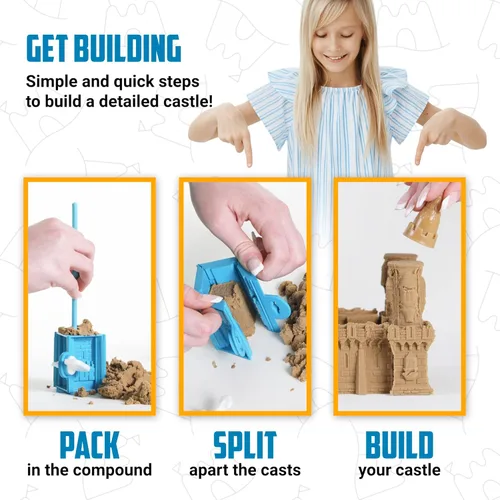 Vista 5 de Super Mega Sand Castle Kit – Kit de arena interior para niños con 25 piezas de construcción, 2.65 libras de arena mágica reutilizable, moldeable