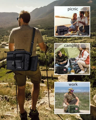 Vista 6 de JOYHILL Lonchera táctica para hombres, bolsa de almuerzo aislada con soporte desmontable para botellas, bolsa térmica grande y duradera