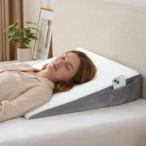 Vista 10 de Vekkia - Almohada triangular, cabecera para cama individual, cierra los espacios de 0 a 6 pulgadas entre la cabecera y el colchón, color gris, de 39