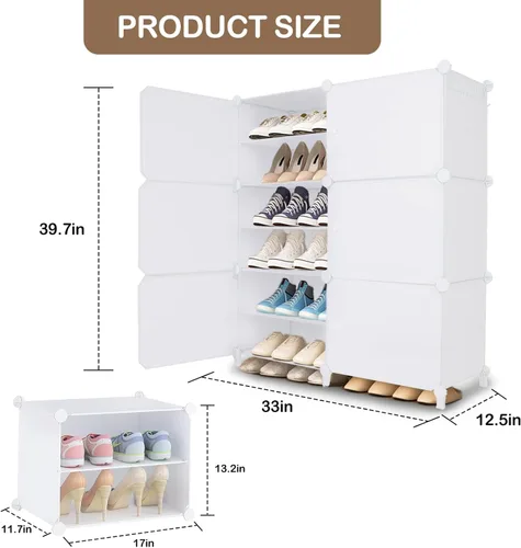 Vista 3 de Shoe Rack Organizer Cabinet 6 Tier Shoe Storage with Doors Portable Shoes Organizer 24 Pair Plastic Shoe Shelves Organizer for Entryway Bedroom and
