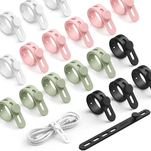 Vista 10 de Lamicall - Paquete de 10 bridas de silicona para cables, organizador de cables reutilizable duradero con hebilla de bloqueo, correas elásticas