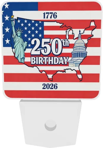 Vista 6 de 250 Years Birhtday of USA Night Light Set of 2, Patriotic Auto Sensor LED Dusk-to-Dawn Nightlights, Plug-in Sensor Lamp for Bedroom Bathroom Kitchen