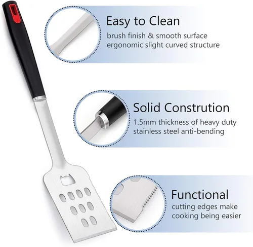 Vista 3 de HaSteeL Juego de 7 accesorios para parrilla de barbacoa, juego de herramientas de parrilla de acero inoxidable con bolsa de almacenamiento, espátula