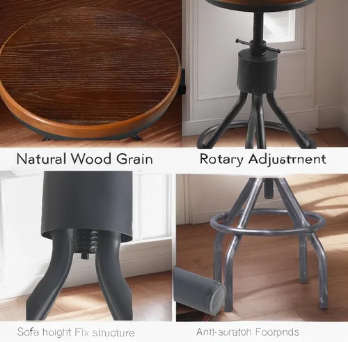 Vista 5 de Diwhy Taburete de bar industrial vintage con altura ajustable, taburete de cocina estilo francés de granja, silla giratoria, madera maciza Chiar