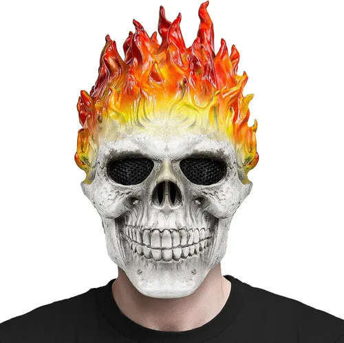 Máscara de calavera fantasma, demonio aterrador, esqueleto, llama, caballero, máscara de fantasma, disfraz de Halloween, accesorios de cosplay